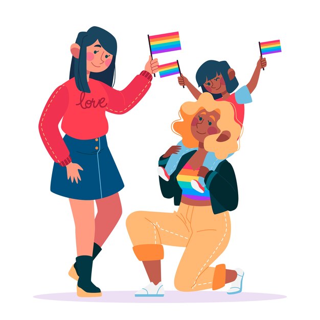 Free Vector | Illustrated couple and family on pride day design