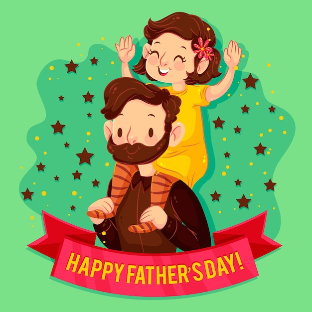 Download Illustrated dad holding his daughter on his shoulders ...