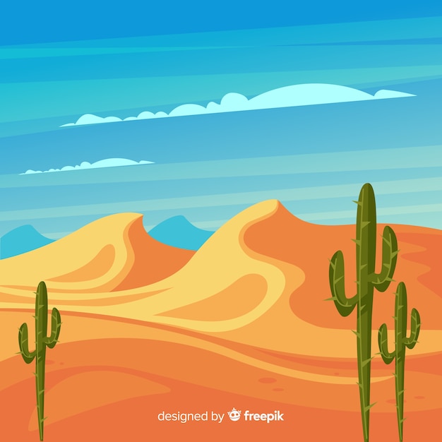 サボテンとイラストの砂漠の風景 無料のベクター