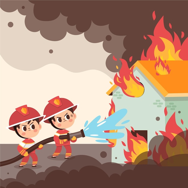 Free Vector | Illustrated firefighters putting out a fire