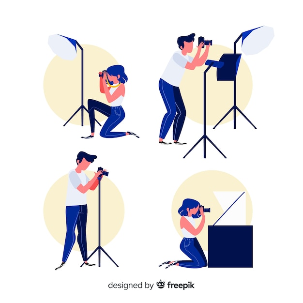 Premium Vector | Illustrated photographers taking different shots pack