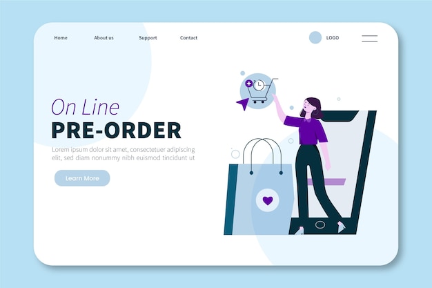 Free Vector | Illustrated pre-order concept landing page template