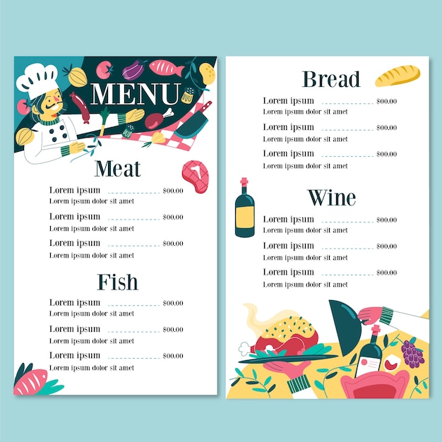 Premium Vector | Illustrated restaurant menu template