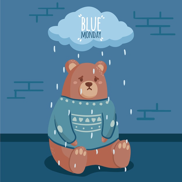 Download Free Vector | Illustrated sad bear on blue monday