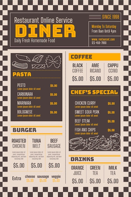 Illustrated vertical restaurant menu template | Free Vector