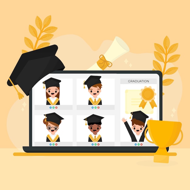 Download Illustrated virtual graduation ceremony | Free Vector