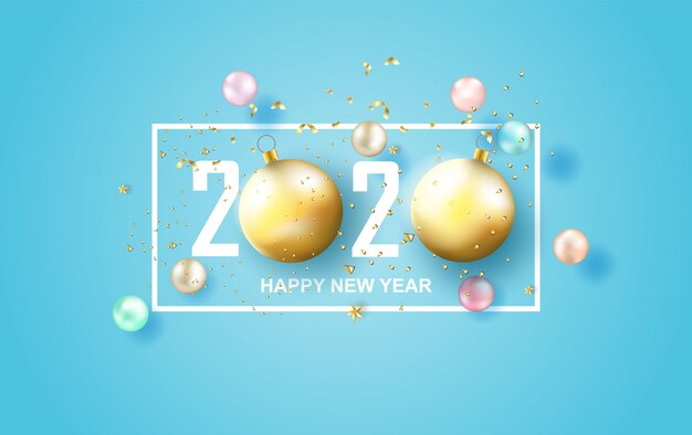 Illustration of 2020 happy new year label design Vector | Premium Download