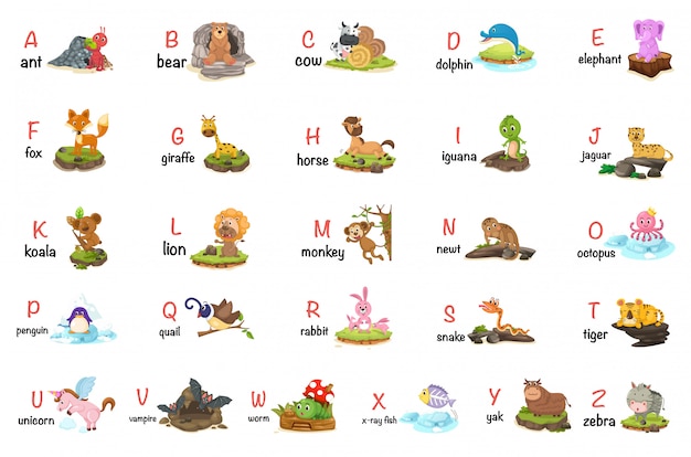 Premium Vector | Illustration of animal alphabet letter a-z