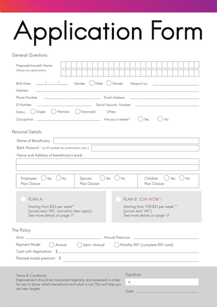 Form for application