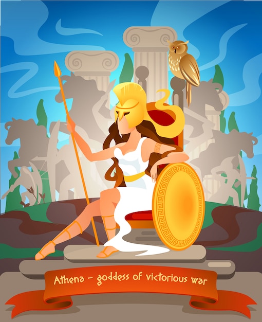 Illustration Athena Goddess Of Victorious War Premium Vector