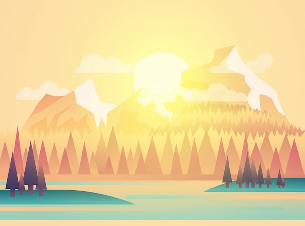 Premium Vector | Illustration of beautiful fields landscape with a dawn ...