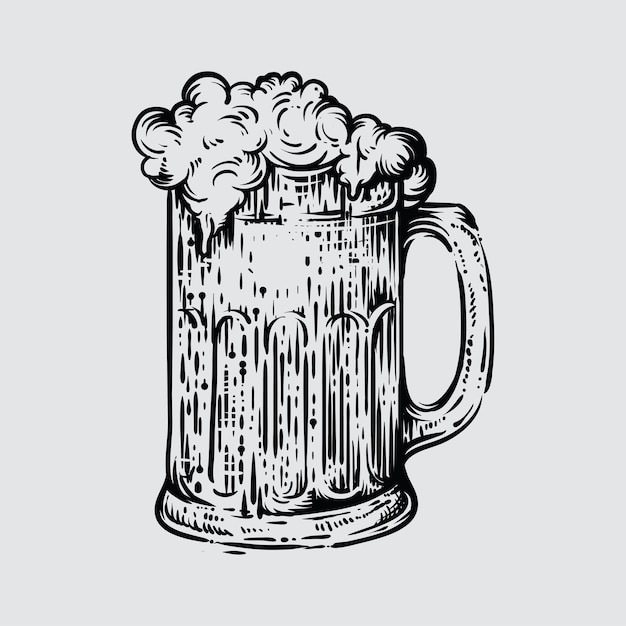Download Illustration of beer glass in engraved style | Premium Vector