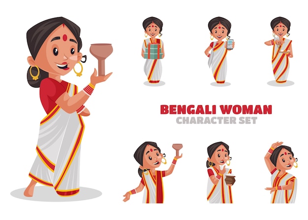 Premium Vector | Illustration of bengali woman character set