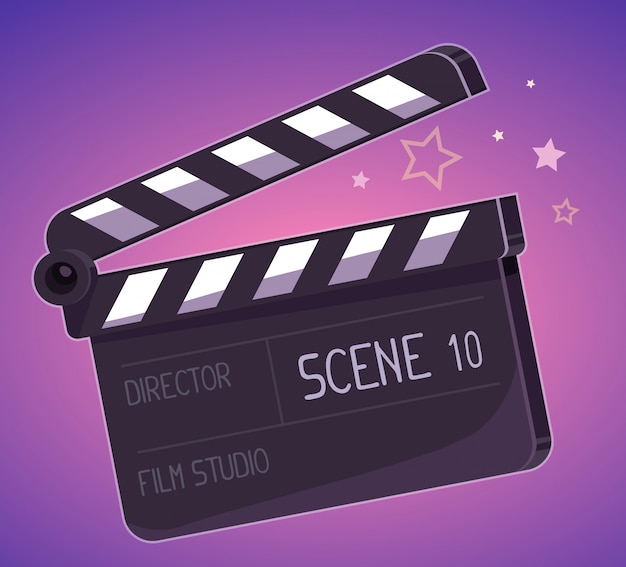 Premium Vector | Illustration of big clapper board on purple background.