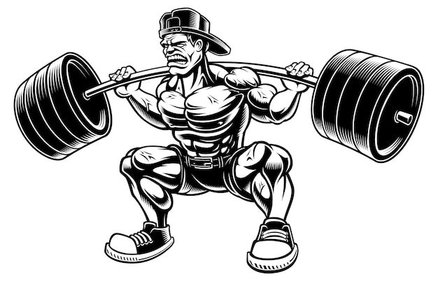 Premium Vector Illustration Of Bodybuilder Doing Squats With Barbell On The White Background 0076