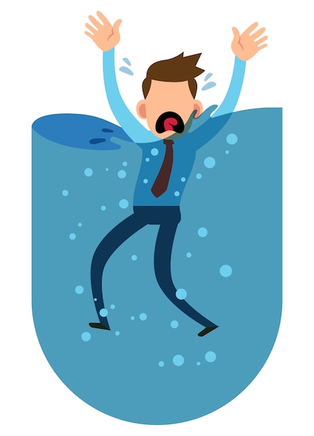 Premium Vector | Illustration of a businessman drowning in water