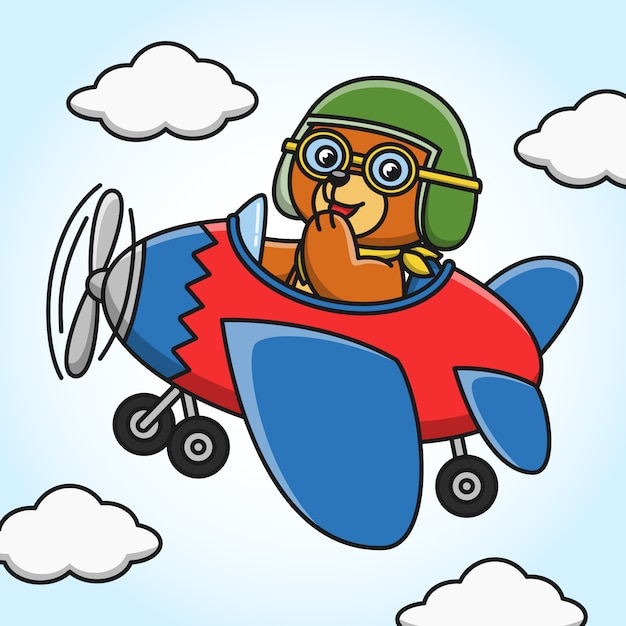 Premium Vector | Illustration of a cartoon bear flying by plane