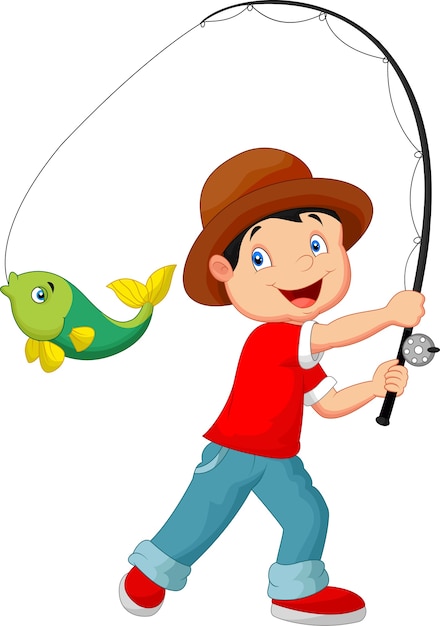 Download Illustration of cartoon boy fishing Vector | Premium Download