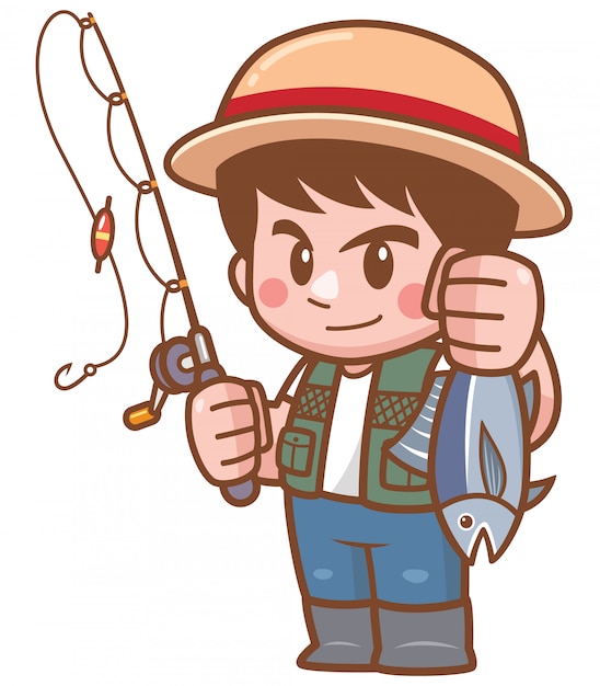 Download Premium Vector | Illustration of cartoon boy fishing