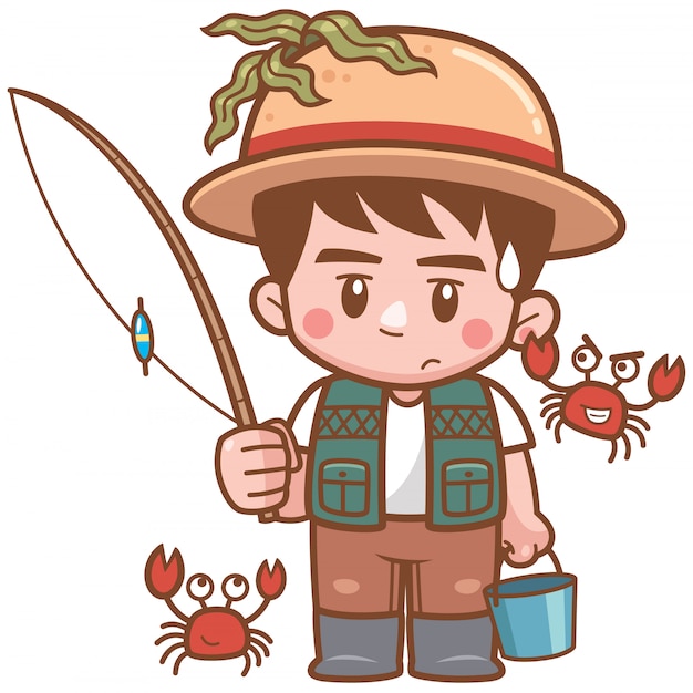 Download Illustration of cartoon boy fishing Vector | Premium Download