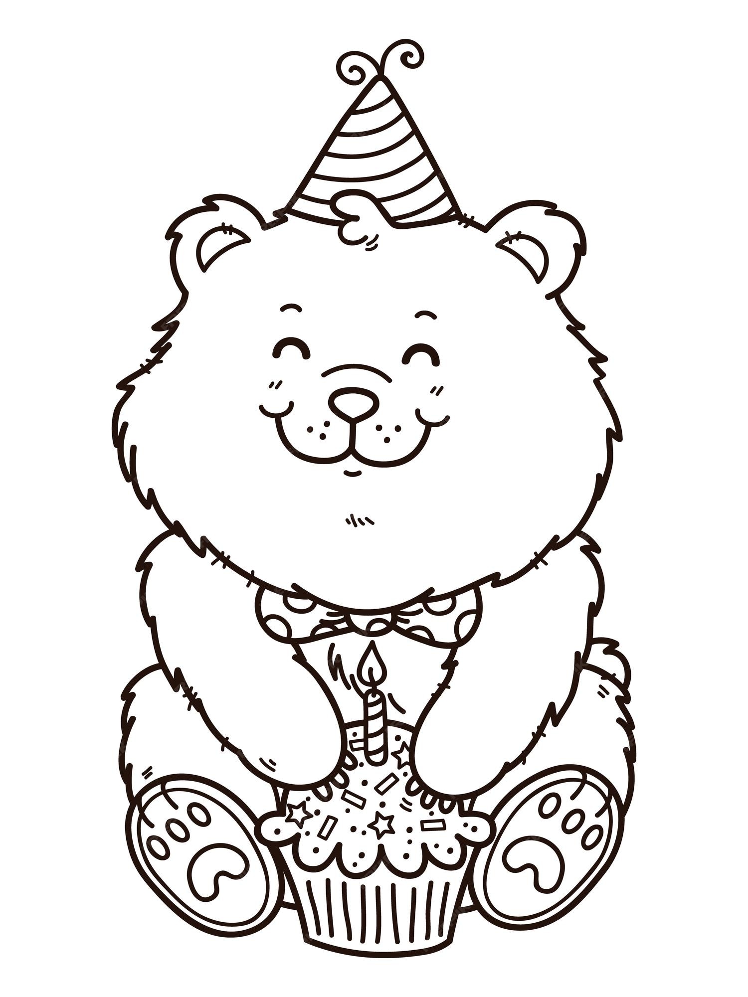 Premium Vector | Illustration of cartoon happy birthday bear in hat