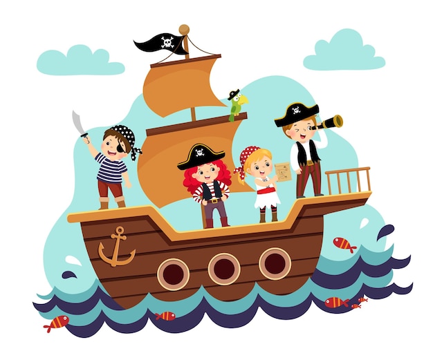 Premium Vector Illustration Cartoon Of Kids Pirates On The Ship At