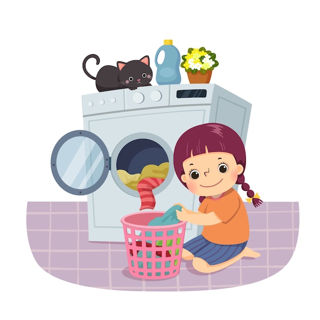 Premium Vector | Illustration cartoon of a little girl doing the ...