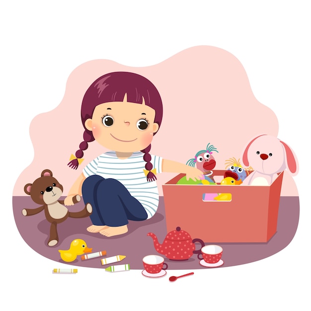 Premium Vector Illustration Cartoon Of A Little Girl Putting Her Toys