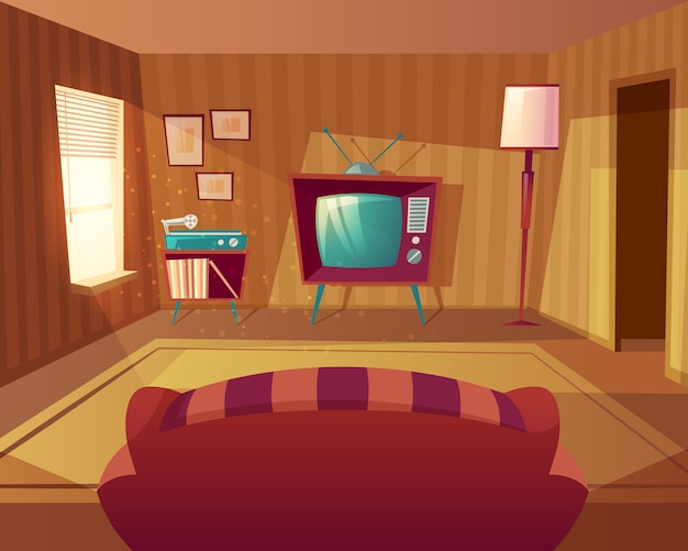 Free Vector | Illustration of cartoon living room. front view from sofa