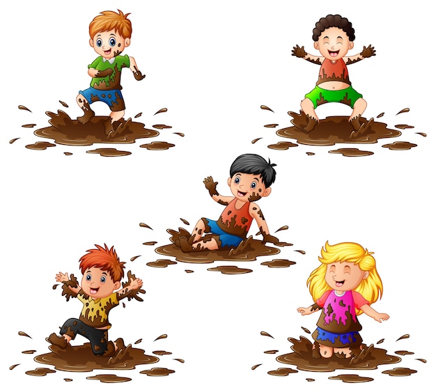 Kids Playing In Mud Cartoon