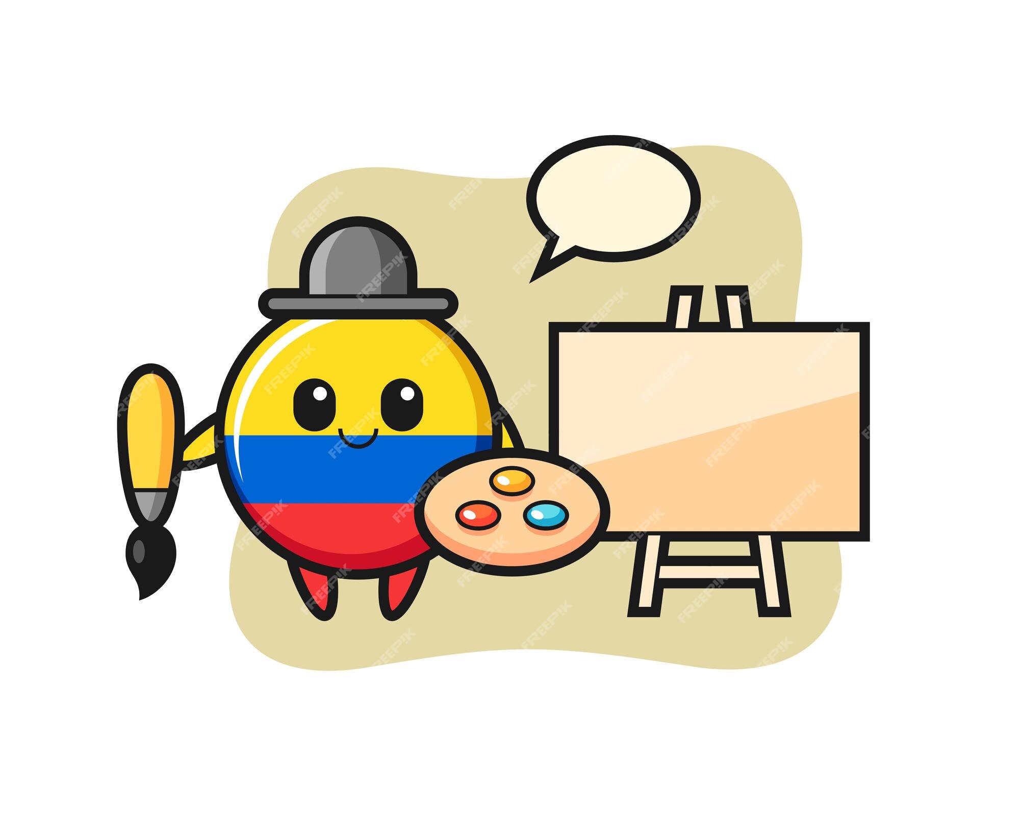 Premium Vector | Illustration of colombia flag badge mascot as a painter