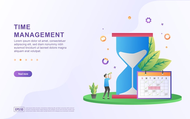 Premium Vector | Illustration concept of time management with a large ...