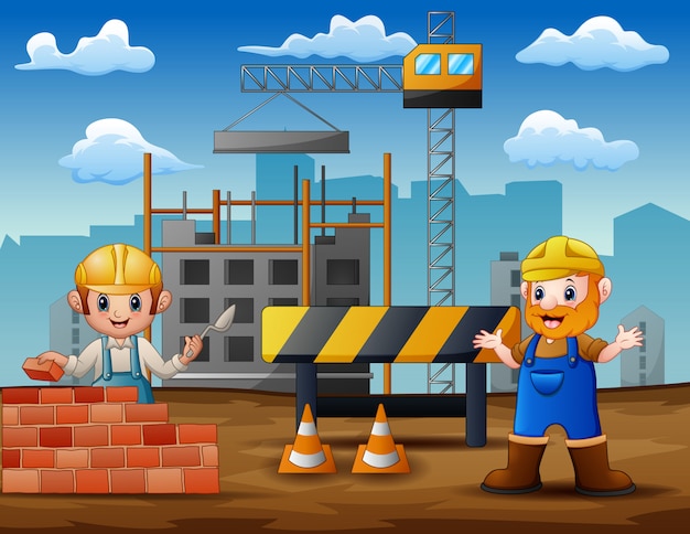 Premium Vector Illustration Of Construction Workers At A Building Site