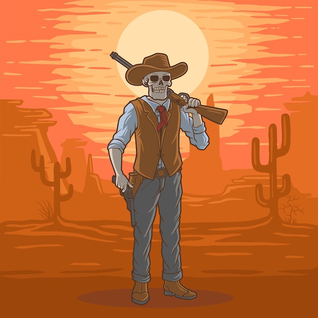 Premium Vector | Illustration cowboy skull in the texas desert