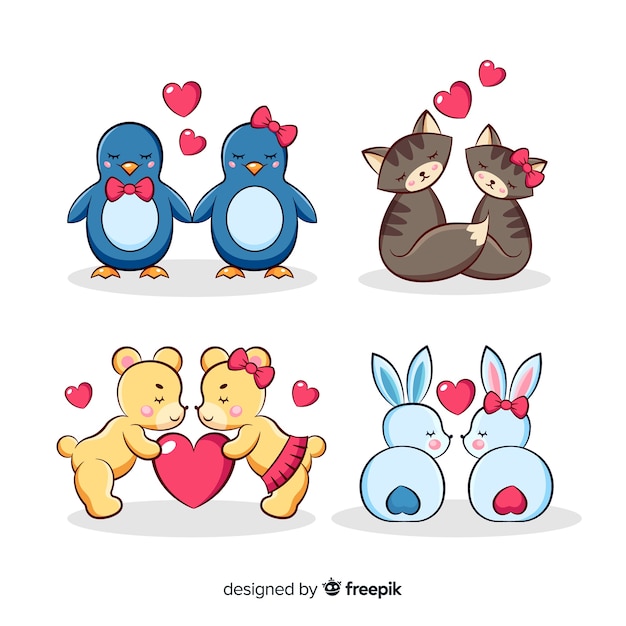 Free Vector | Illustration of cute animals in love set