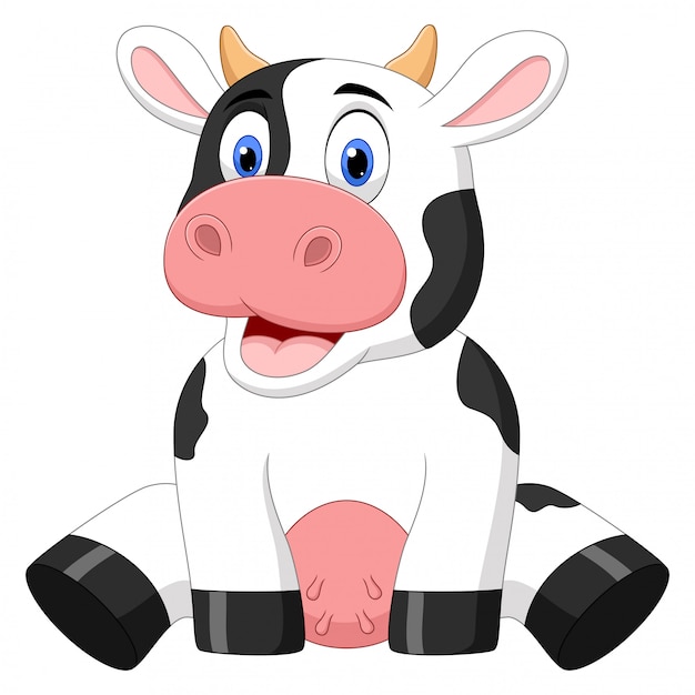 Illustration cute baby cow cartoon sitting on white background | Premium Vector