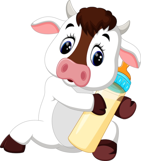 Premium Vector Illustration Of Cute Baby Cow Holding Milk Bottle