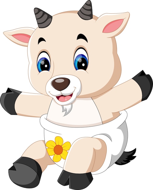 Illustration of cute baby goat cartoon Vector | Premium ...