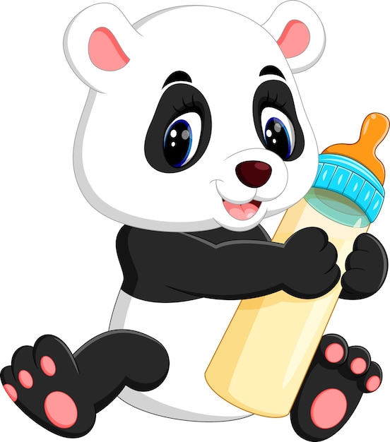 Download Illustration of cute baby holding milk bottle | Premium Vector