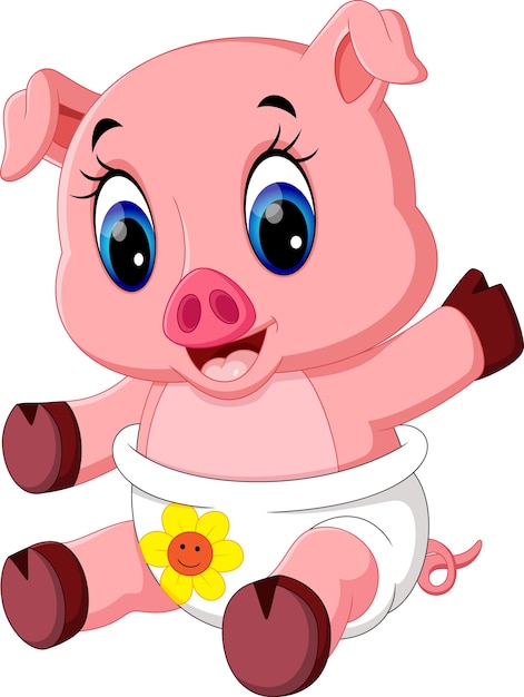 Illustration of cute baby pig cartoon Vector | Premium ...