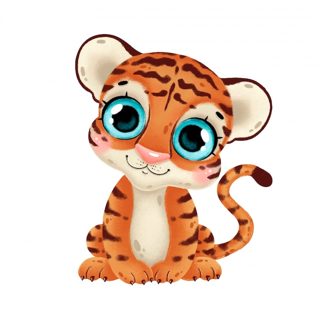 Download Illustration of a cute cartoon baby tiger isolated | Premium Vector