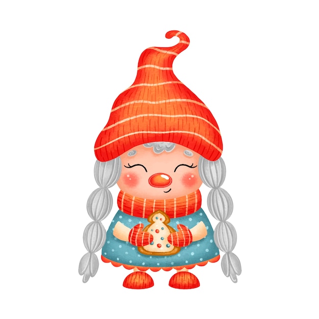 Download Premium Vector Illustration Of Cute Cartoon Christmas Gnome Girl PSD Mockup Templates