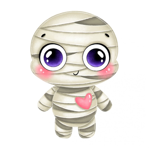 Premium Vector Illustration of a cute cartoon halloween mummy with a