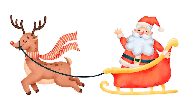 Premium Vector | Illustration of cute cartoon santa claus in sleigh ...