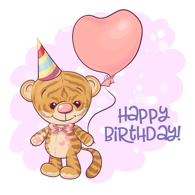 Illustration of a cute cartoon tiger cub with balloons. vector ...