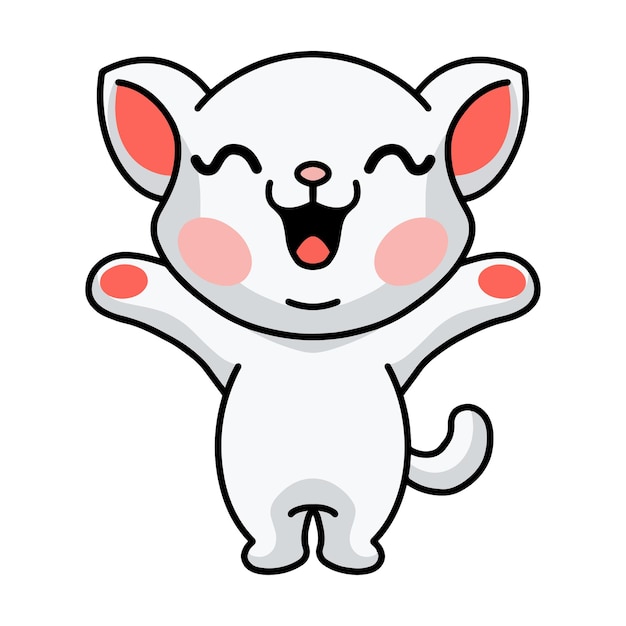 Premium Vector | Illustration of cute happy little white cat cartoon