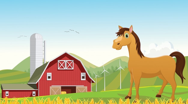 Premium Vector | Illustration of cute horse cartoon in the farm