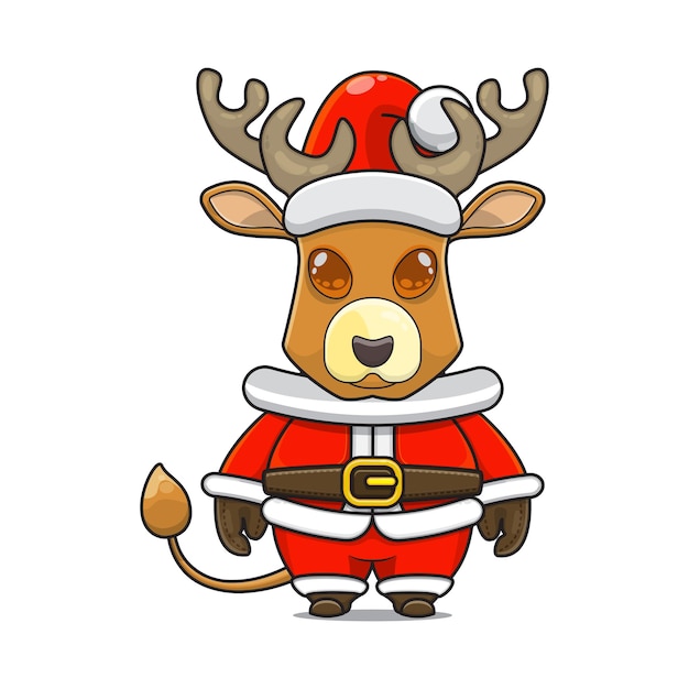 Premium Vector | Illustration of cute reindeer mascot with santa claus ...