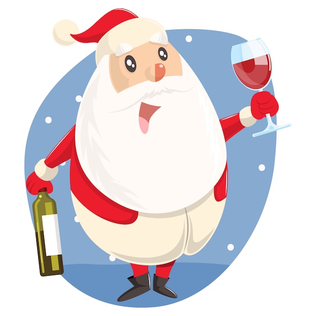 Illustration of cute santa with wine bottle and glass. Vector | Premium ...