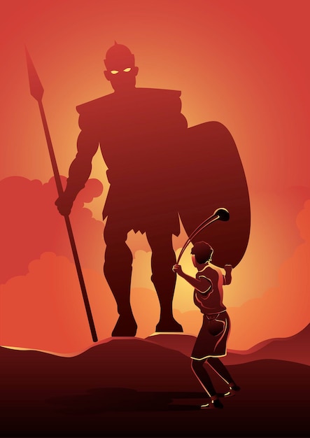 Premium Vector | An illustration of david facing goliath in the battle ...